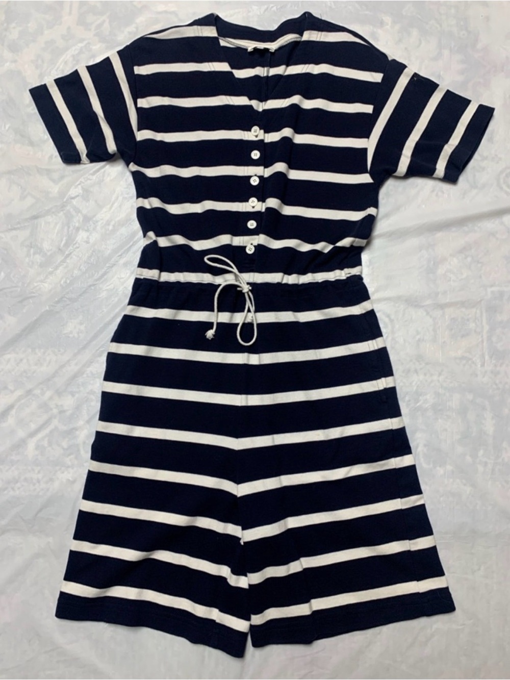 Talbots Vintage Navy Blue White Striped Nautical Preppy Romper (100% Cotton)